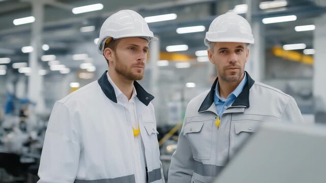 Engineers in high-tech plant adjusting automated line parameters based on smart sensor data, symbolizing industrial optimization, precision manufacturing, and intelligent automation workflows.