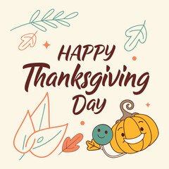 Cute Thanksgiving Cartoon Collection: Turkey, Pumpkin, and Pie Graphics