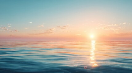 Obraz premium Serene Ocean Sunset with Vibrant Sky Colors and Gentle Waves Reflecting the Warm Glow of the Sun at Dusk Over Calm Water