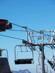 Ski Lift Infrastructure against Clear Blue Sky in the French Alps