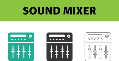 Audio Mixer Vector Illustration – Modern Sound Mixing Console Icons, Studio Equipment Concept, Minimal Electronic Design Art