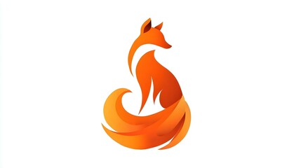 Obraz premium Creative fox logo with abstract tail, orange gradient, simple and elegant vector design. Concept: Branding, modern logo design, creativity and cleverness symbolism, minimalism, elegant vibrant aesthet