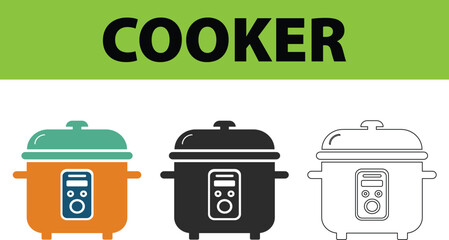 Modern Rice Cooker Vector Illustration – Three Stylized Electric Kitchen Cookers, Minimal Home Appliance Concept Design Art