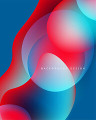 Abstract circles overlap, creating vibrant blue, red gradients. Modern design elements suggest fluidity, energy, visual appeal.