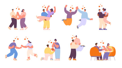 The set of young couple illustration. Valentine's day, love tenderness and romantic feelings concept.