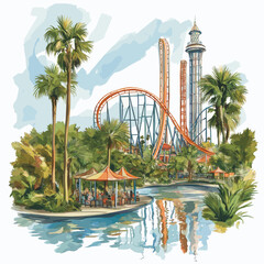 Busch Gardens. Busch Gardens hand drawn watercolor illustration