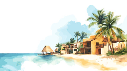 Playa del Carmen. Playa del Carmen hand drawn watercolor illustration