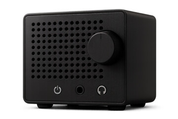 Fototapeta premium Black portable audio speaker box with volume knob