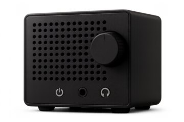 Black portable audio speaker box with volume knob