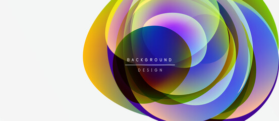 Abstract colorful circles overlap creating dynamic visual effect. Modern design element for backgrounds, presentations. Bright hues blend seamlessly.