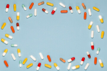 background of medical pills white, yellow top view