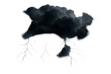 Dark cloud full of thunder and lightning, creating a dramatic and stormy weather scene on a transparent background