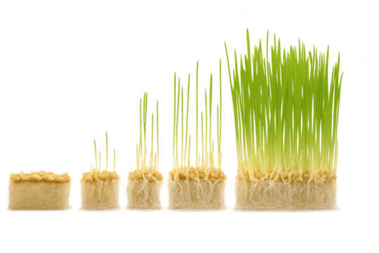 Wheatgrass growing process showing germination and roots development