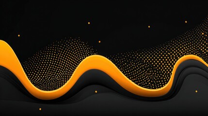 A vibrant abstract scene features smooth, wavy shapes in bright yellow and deep black. Dots scatter across the surface, creating a dynamic effect. The contrast draws attention and sparks creativity.