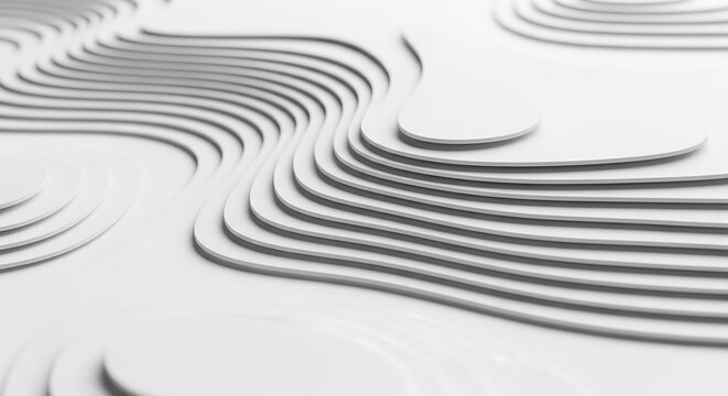 Abstract white topographic map pattern with flowing curves