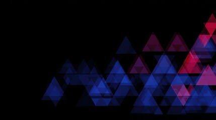 Bright triangles in shades of blue, purple, and red form a striking digital pattern on a black background. This artwork displays a modern, geometric style ideal for various design purposes.