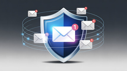 Secure Email Communication and Data Protection Concept. Digital Shield Guarding Messages.