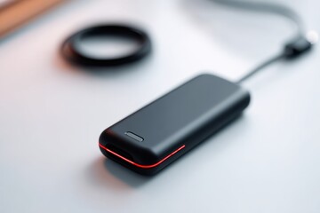Sleek black portable charger with LED indicator