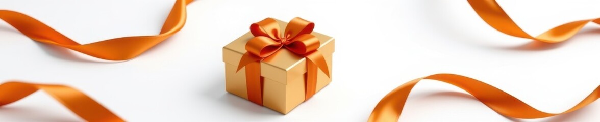 Fototapeta premium Luxurious golden gift box with satin ribbon, isolated on white background. Perfect for holidays, celebrations, or special occasions, high resolution, surprise