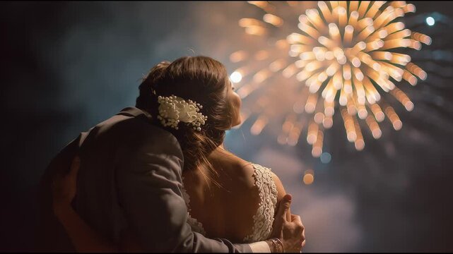 Couple enjoys fireworks display during romantic night