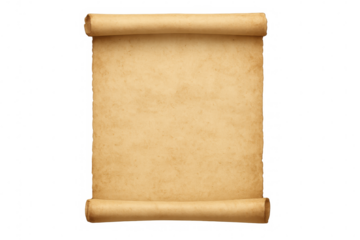 Old blank parchment scroll with aged texture presenting an antique document paper on a transparent background