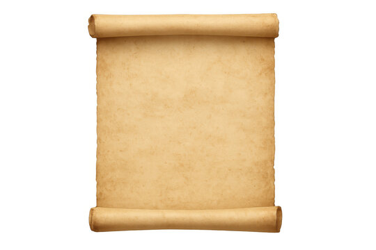 Old blank parchment scroll with aged texture presenting an antique document paper on a transparent background