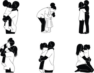 WebAdult hugging child silhouettes, family love, parent child bond, emotional support, caring relationship, unity affection, family connection illustration