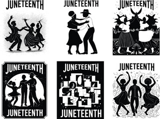 WebJuneteenth silhouettes celebration, African American heritage, freedom festival, cultural unity, emancipation commemoration, music dance joy, tradition pride, community gathering illustration