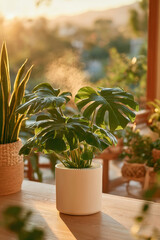 Fototapeta premium Potted green plants in terracotta pots