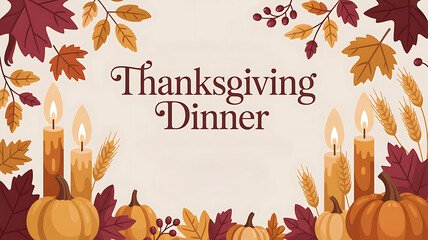 Happy Thanksgiving banner, card with autumn leaves background, vector, fall leaf, clipart & happy Thanksgiving calligraphy, lettering, text, words, typography, created with generative ai