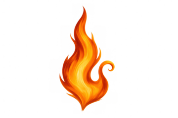 Fire flame illustration with dynamic swirly shape, burning orange and yellow gradient, heat and energy concept on transparent background