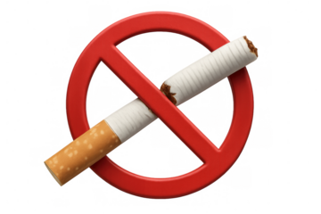 No smoking sign with red prohibition symbol over a broken cigarette, promoting health and stopping tobacco addiction