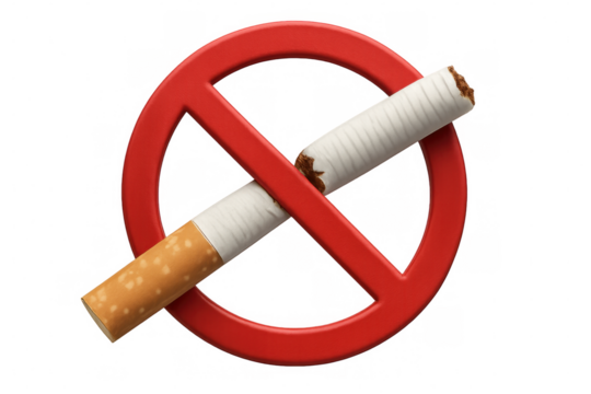 No smoking sign with red prohibition symbol over a broken cigarette, promoting health and stopping tobacco addiction