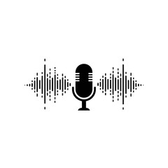 Microphone recording audio waves representing sound and voice capture.