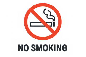 No smoking sign with forbidden cigarette icon, representing public place restriction and health warning