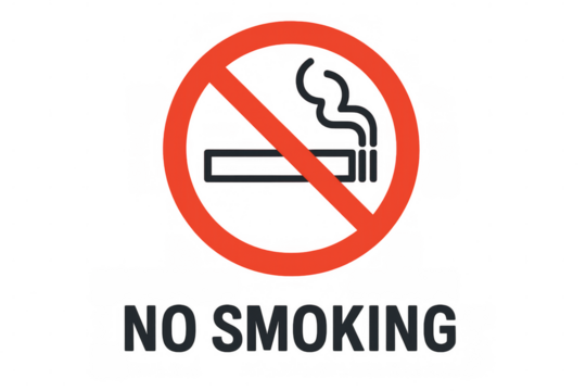 No smoking sign with forbidden cigarette icon, representing public place restriction and health warning