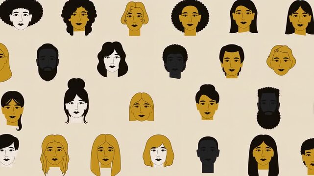 Diverse people faces scrolling animation pattern