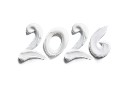 Writing the Year 2026 with White Cream, 2026 White Cream Typography on White Background &ndash; Minimal Luxury Skincare Aesthetic.