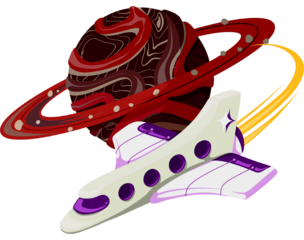 Illustration of Space Shuttle Flying Past a Planet