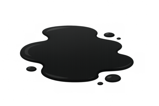 Black oil puddle creating an environmental pollution spill, liquid slick dropping on a transparent background