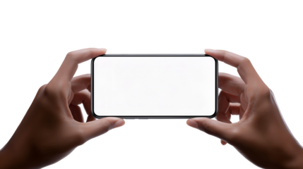 Smartphone held horizontally by two hands