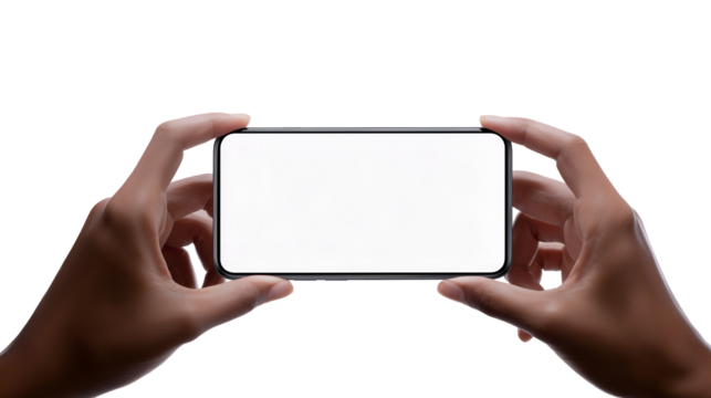 Smartphone held horizontally by two hands