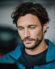 Fototapeta premium Man with a beard and a blue jacket