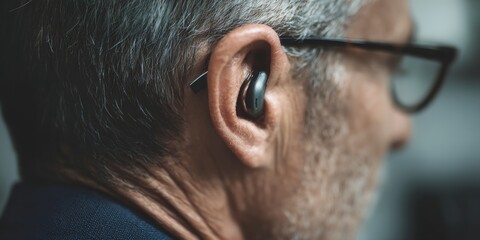 Man wearing glasses and a black earbud