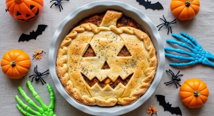 Delightful Halloween pumpkin pie perfect for spooky season celebrations and festive gatherings with family and friends this fall, great for baking