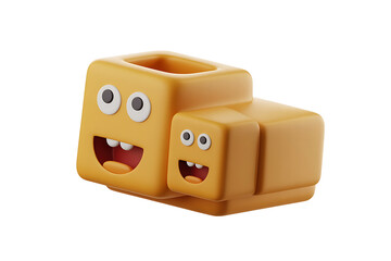 Playful yellow cube characters with expressive faces, conveying joy and a whimsical, friendly atmosphere.