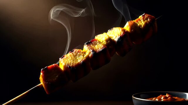 Grilled skewers with smoky aroma served alongside dipping sauce
