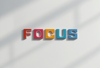 Colorful Letters Spell Focus on a Light Wall with Shadows in Background