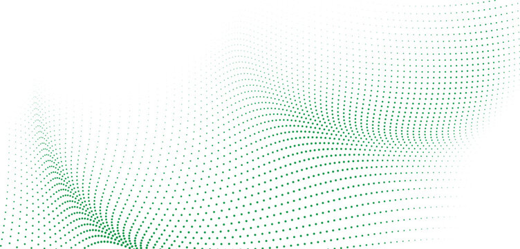 Fresh green dotted wave with smooth fade, airy halftone mesh creating modern motion, crisp abstract background ideal for technology slides posters and branding visuals