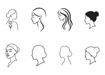 Minimalist Female Silhouette Line Art Set , Elegant Woman Profile Vector Illustrations , Modern Feminine Outline Portraits for Logo, Tattoo, Wall Art & Beauty Branding